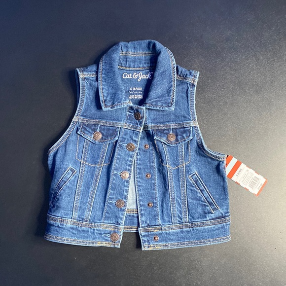 Cat & Jack Jackets & Coats Cat Jack Girls S Blue Sleeveless Jean Jacket Nwt Poshmark